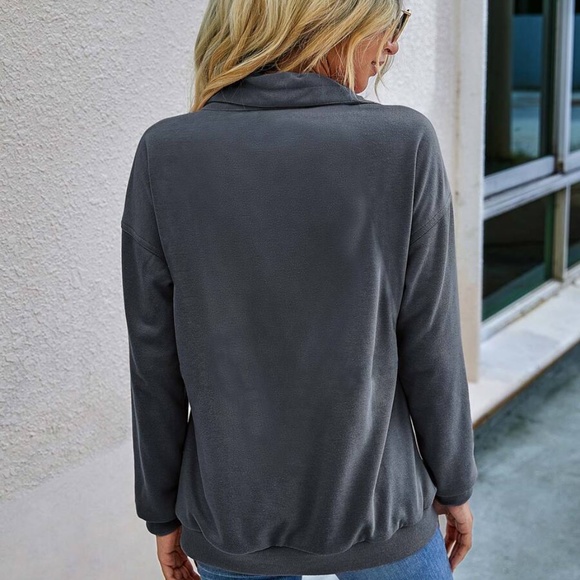 mauve zip up pockets comfy sweater sweatshirt - Picture 12 of 13